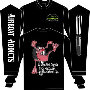 Airboat Addicts Frog Gigging LS Black with Pink Logo T Shirt