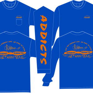 Royal Blue Airboat Addicts Logo in Neon Orange LS T Shirt