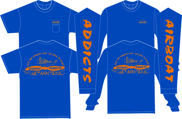 Royal Blue Airboat Addicts Logo in Neon Orange LS T Shirt